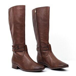 Naturalizer Women Rory Dark Brown Leather Wide Calf Riding Equestrian Boots 9.5